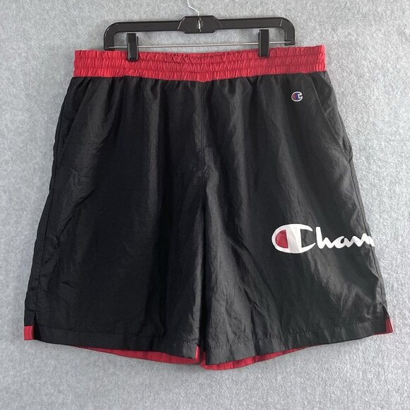 Vintage Champion Big Logo Windbreaker Athletic Gym Shorts Men Sz XL Black - Picture 1 of 10